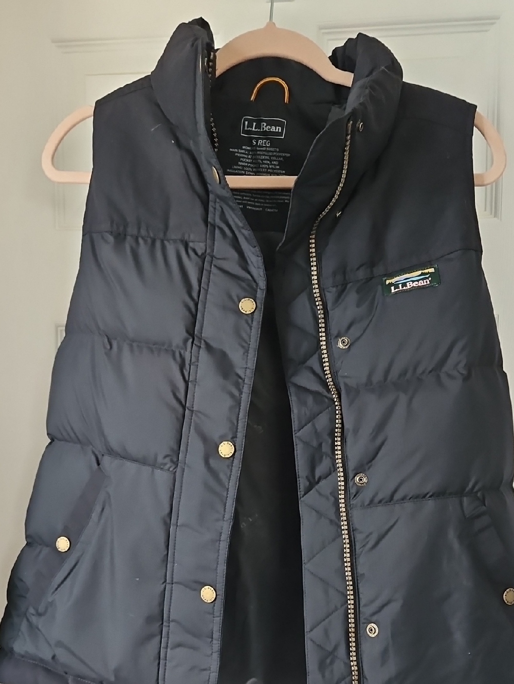 L.L. Bean Navy Down Puffer Vest with Gold Hardware